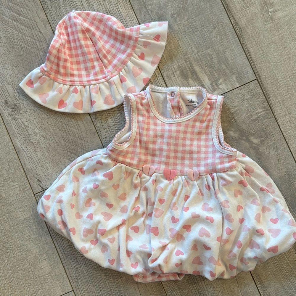Little me romper/bubble with matching hat size 12 months